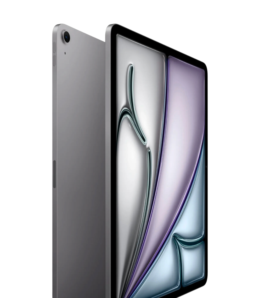 Side view of light weight, thin, space gray Apple 13 inch iPad Air