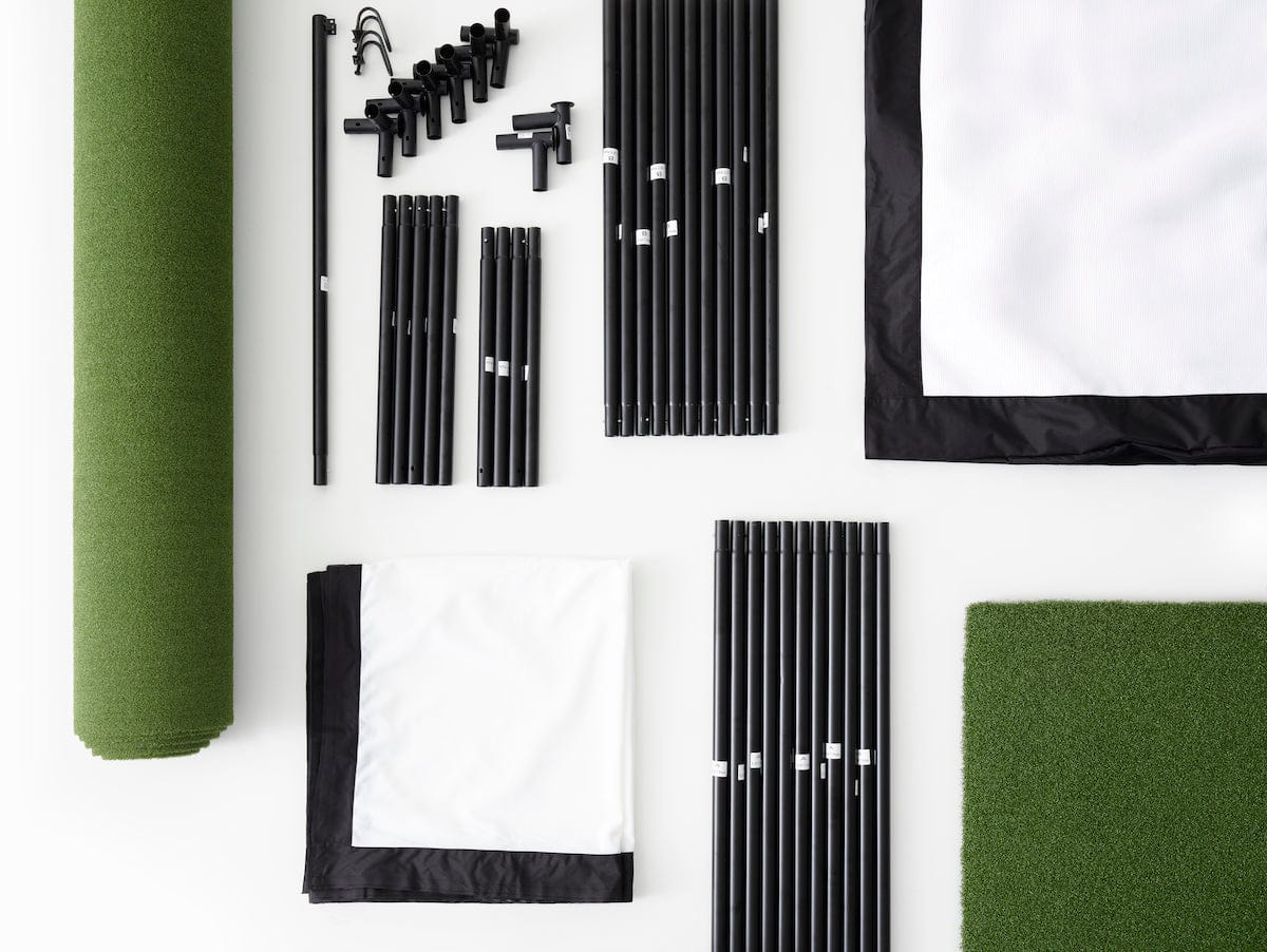 Pieces of the SKYTRAK Golf Simulator Studio SKYTRAK golf simulation accessories.