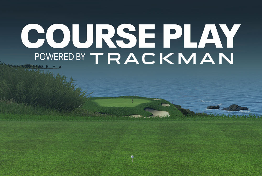 Course Play powered by Trackman script on a golf course next to water