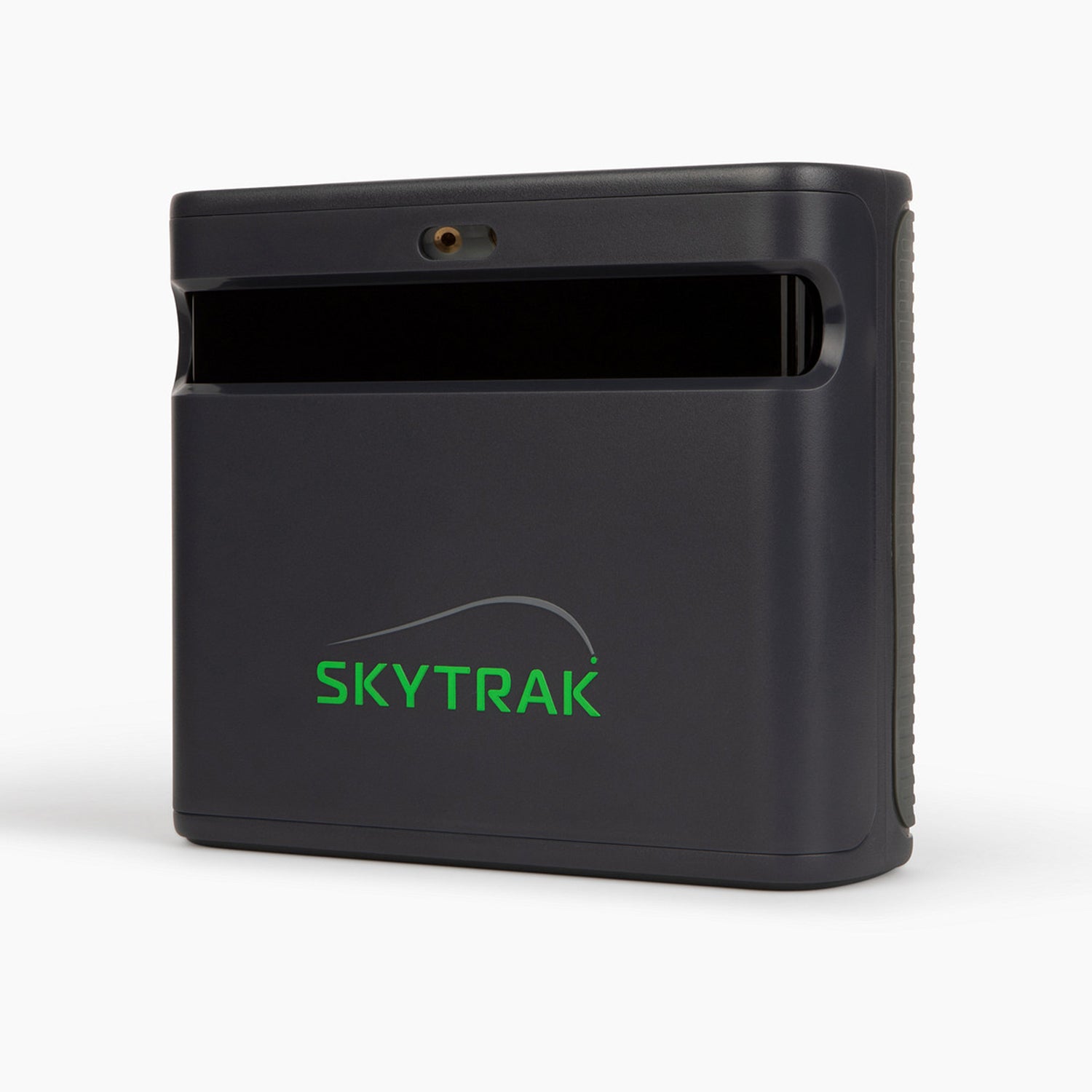 Charcoal grey SKYTRAK ST MAX launch monitor side view against white background.