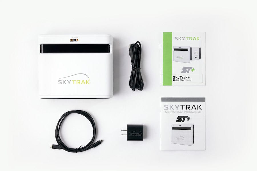 SKYTRAK+, quick start guide, safety info, charging cords and block for your device all included in the bundle