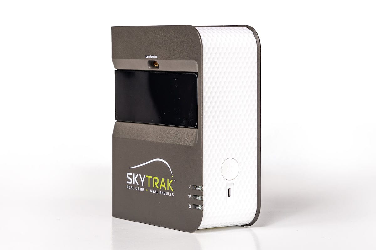 SkyTrak launch monitor power button and charging outlet view
