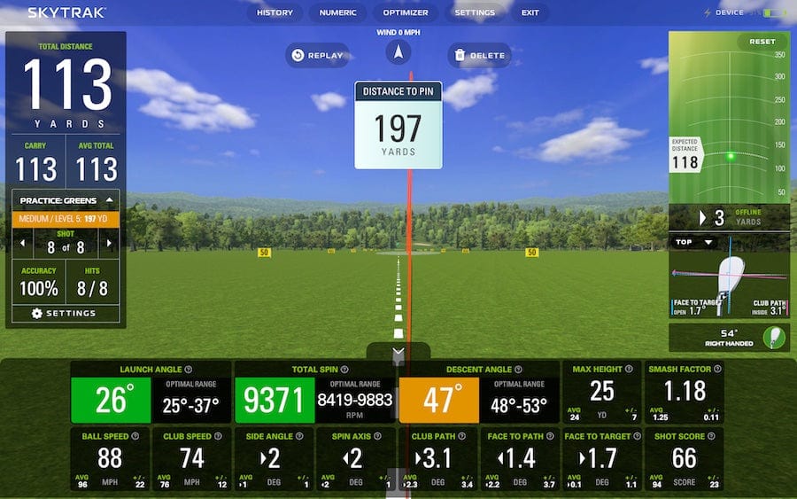 SkyTrak simulation software practice randomizer screenshot