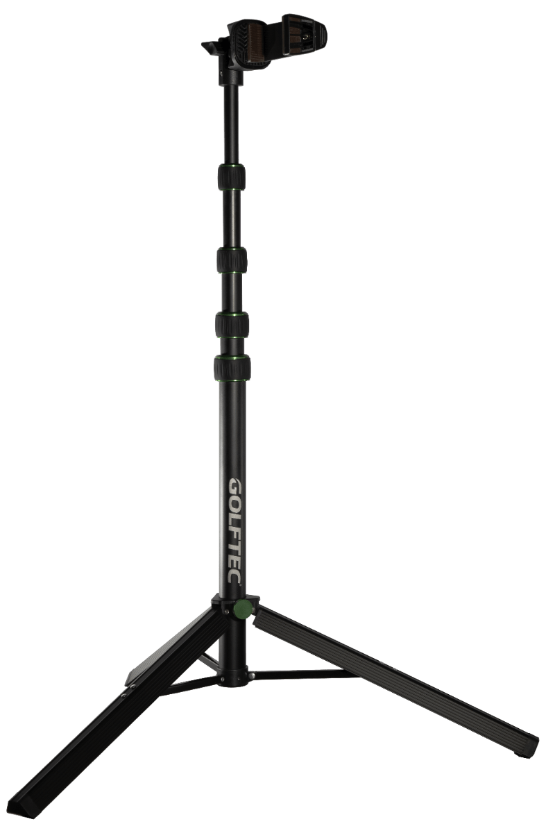 GOLFTEC phone tripod extended to maximum height 