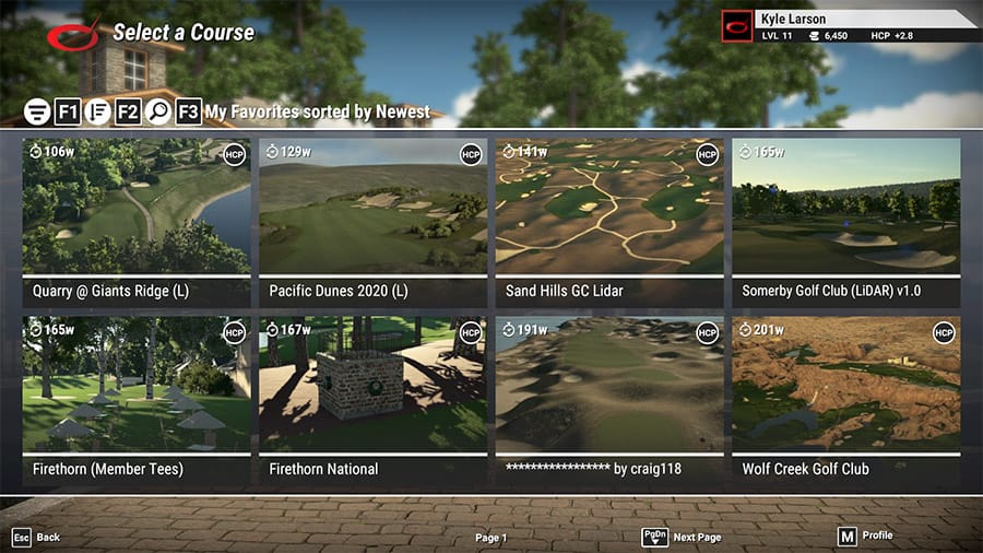 The Golf Club in game course selector SkyTrak simulator software